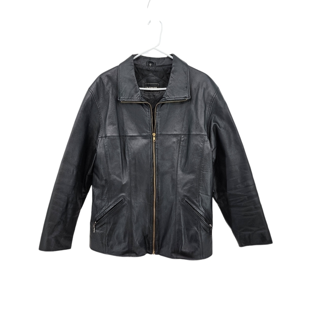 Outbrook Women's Genuine Leather Full Zip Jacket Black- L
